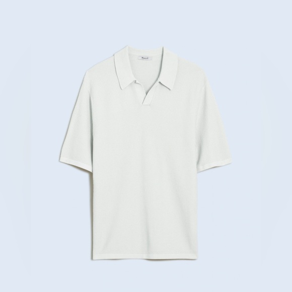 Madewell Men Ivory Johnny Collar Short Sleeve Sweater Polo Size Medium - Picture 7 of 15